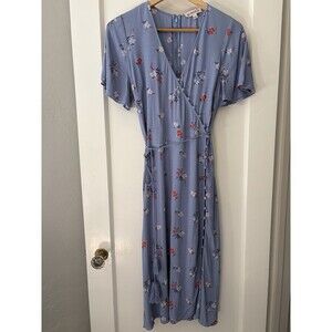 Nanette Lepore Blue Floral Wrap Dress Cottagecore Button Tie Waist Midi 2